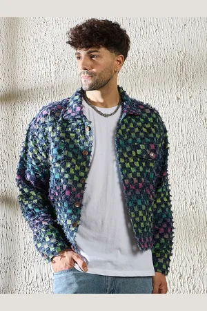 FUGAZEE Men Spread Collar Self Design Cotton Casual Denim Jacket