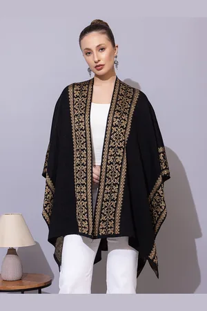 Anouk Black Ethnic Motifs Printed Open Front Shrug