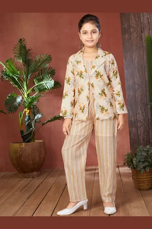 BAESD Girls Printed Pure Cotton Top & Trousers With Jacket