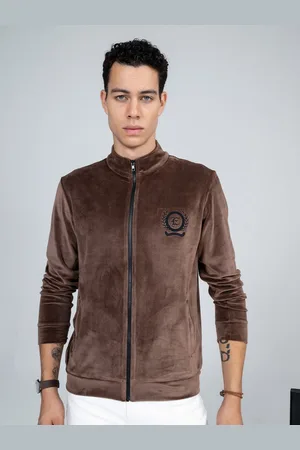 EDRIO Men Mock Collar Long Sleeves Front-Open Sweatshirt