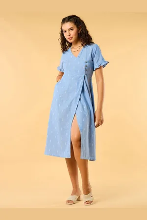Saaki Women Floral Printed Cotton A-Line Midi Dress