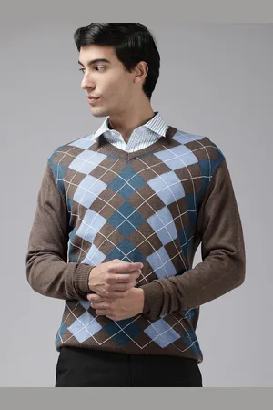 Park Avenue Geometric Self Design V-Neck Sweater