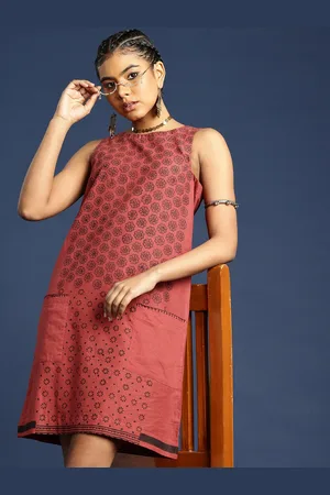 Taavi Block Print Legacy Pure Cotton Indie Floral Print Sleeveless Ethnic Dress