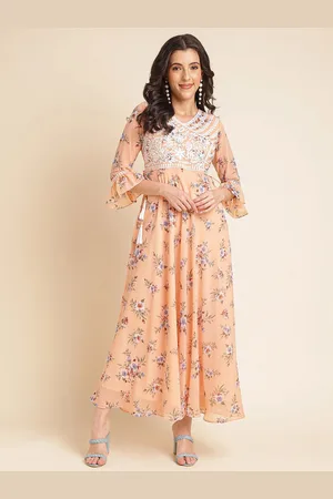 all about you Embellished Embroidered Georgette Fit & Flare Maxi Dress
