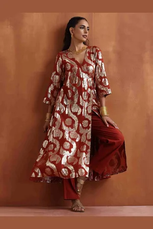 trueBrowns Ethnic Motifs Angrakha Anarkali Kurta with Trousers