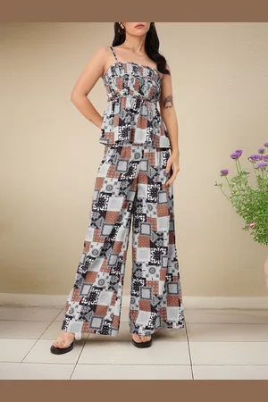 DressBerry Boho Bliss Printed A-Line Smocked Top With Wide Leg Trousers