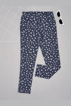 Pantaloons Girls Cotton Mid-Rise Slim- Fit Floral Printed Trousers