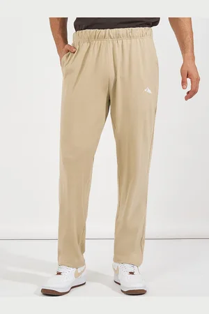 Styli Men Beige Minimal Printed Relaxed-Fit Mid-Rise Cotton Track Pants