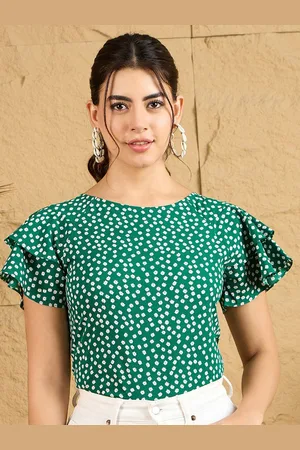 Berrylush Polka Dot Print Batwing Sleeve Ruffles Top