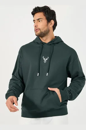 Styli Men Minimal HD Print Pure Cotton Hooded Long Sleeves Relaxed Fit Sweatshirt