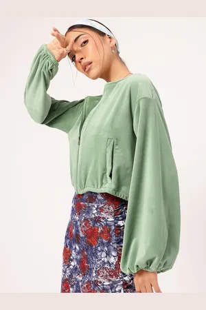 DressBerry Chill Mode On Velour Finish Dramatic Puff Sleeves Crop Jacket