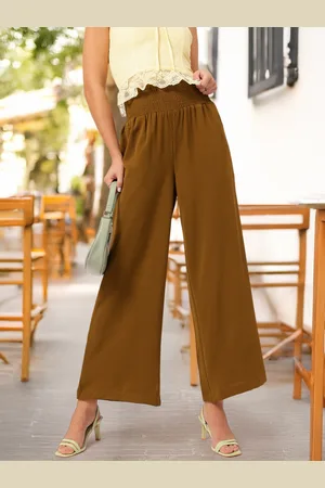 DressBerry Women Urban Blend Smocked Flared Fit Trousers