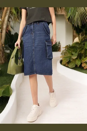 DressBerry Edgy Chic Back Slit Denim Sheath Skirt