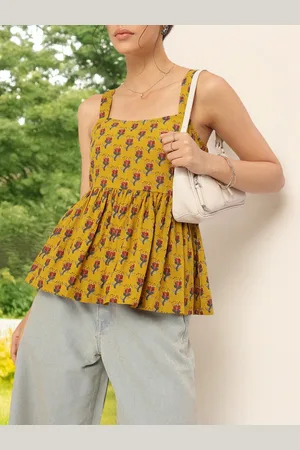 DressBerry Indie Vibes Floral Print Smocked Peplum Top