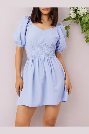 DressBerry Elegant Chic Cinched Waist Seersucker A-Line Mini Dress
