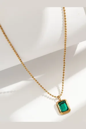 AQUASTREET 18K Antitarnish Waterproof Green Emerald Pendant Necklace