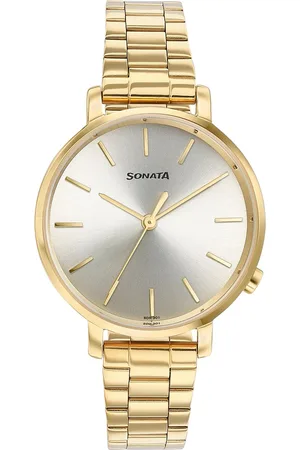 Sonata Women Brass Printed Dial & Stainless Steel Straps Analogue Watch 87045YM01W