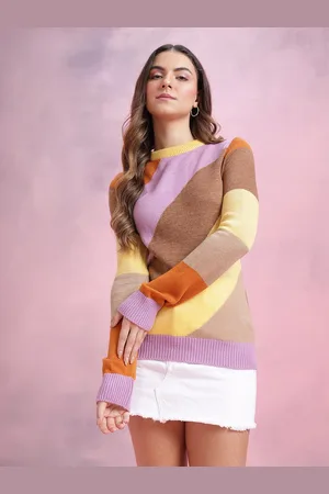 DressBerry Colourblocked Knitted Pure Acrylic Longline Pullover