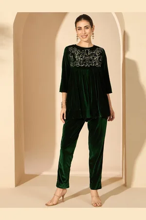 Antheaa Velvet Embellished Top with Trousers