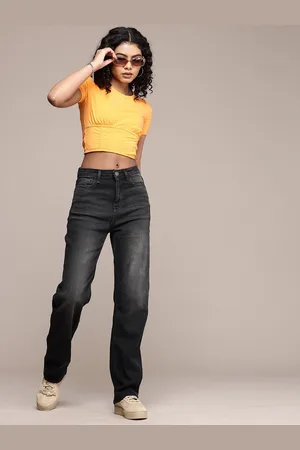Roadster The Life Co. Women Straight Fit High-Rise Heavy Fade Stretchable Jeans