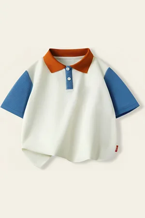 LULU & SKY Boys Colourblocked Polo Collar Cotton T-shirt
