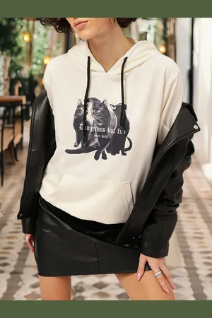 DressBerry Meow Mode Printed Hooded Sweatshirt