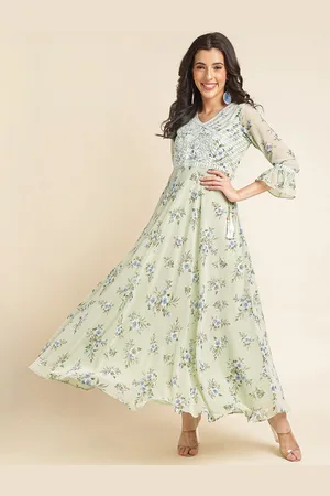 all about you Embellished Embroidered Georgette Fit & Flare Maxi Dress