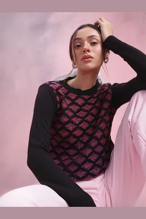 DressBerry Geometric Self Design Pullover