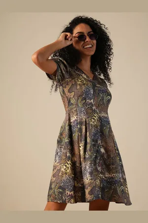 Globus Women Animal Printed Puff Sleeve A-Line Dress