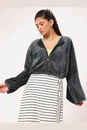 DressBerry Nomadic Nest Velour Finish Dramatic Puff Sleeves Crop Jacket