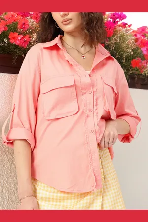 DressBerry Everyday Utility Roll-Up Sleeves Fringed Placket Pockets Shirt