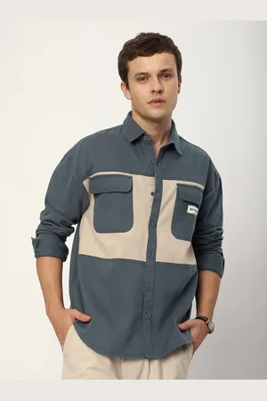 Beyoung Men Spread Collar Solid Cotton Relaxed Fit Casual Shirt