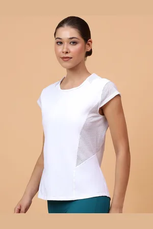 Fitkin Women Quick Dry Solid Side Mesh Sports T-shirt
