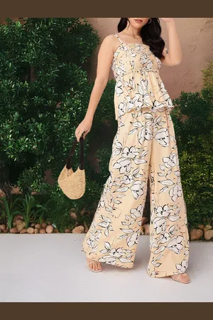 DressBerry Glam Groove Printed A-Line Smocked Top With Wide Leg Trousers