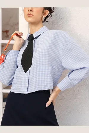DressBerry Minimal Muse Checked Seersucker Shirt with Tie
