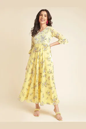 all about you Embellished Embroidered Georgette Fit & Flare Maxi Dress