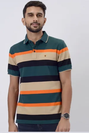 JADE BLUE Men Striped Polo Collar Slim Fit T-shirt