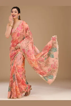 Koskii Floral Printed Sequinned Tissue Saree