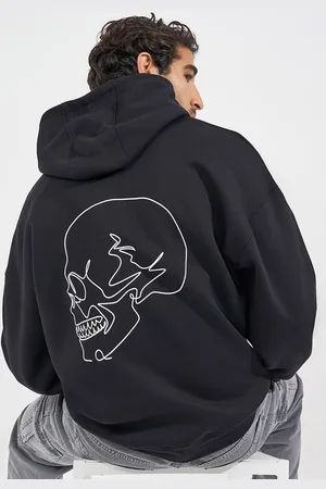 Styli Skull Men Graphic Printed Hooded Heavy Oversized Sweatshirt