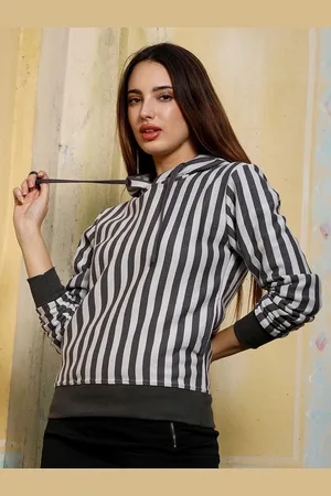 Campus Women Striped Hooded Pullover Sweatshirt