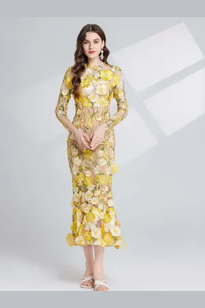 JC Collection Women Floral Embroiderd Applique Sheath Midi Dress