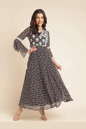all about you Embellished Embroidered Georgette Fit & Flare Maxi Dress