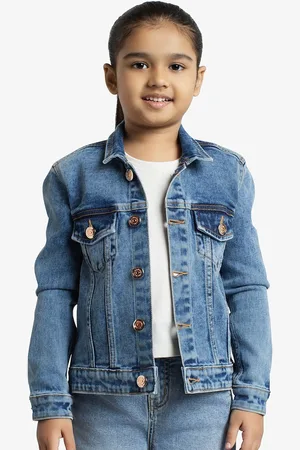 Ed-a-Mamma Girls Floral Outdoor Denim Jacket with Patchwork