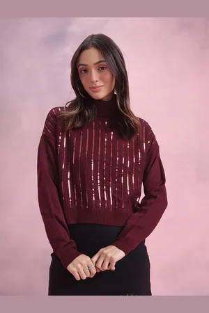 DressBerry Turtle Neck Sequinned Embellished Detail Pullover
