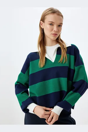 Koton Women Striped Polo Collar Long Sleeves Pullover Sweaters