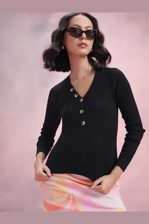 DressBerry Button Detail Ribbed Acrylic Pullover