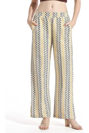 Bewakoof Women Printed Cotton Baggy Relaxed High-Rise Parallel Trousers