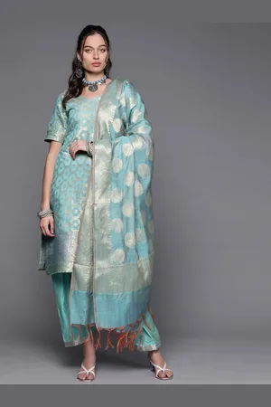 Chhabra 555 Women Turquoise Blue Woven Design Kurta with Salwar & Dupatta