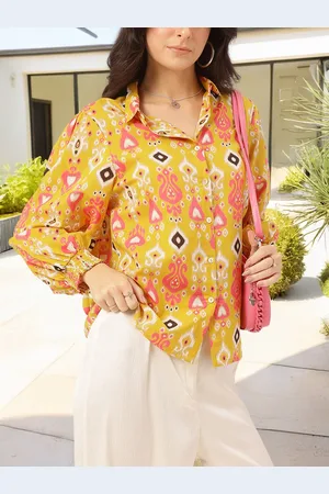 DressBerry Bohemian Bliss Ethnic Print Puff Sleeve Shirt