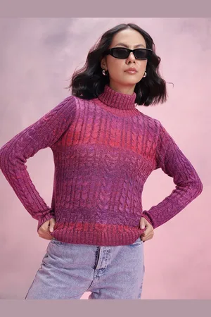 DressBerry Turtle Neck Cable Knit Design Acrylic Pullover